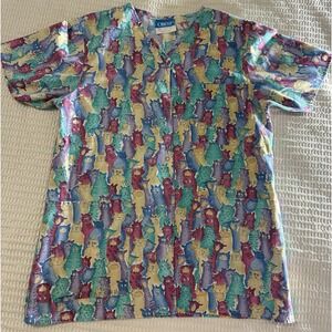 Crest Women's Scrub Top Cat Themed Multi-color 100% Cotton, Size‎ Small